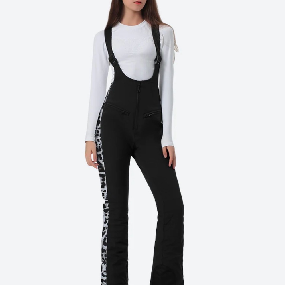 SOLD Snow Bibs Slim-fit Black Stripe Ski Pants Snowboarding womens Large NWT